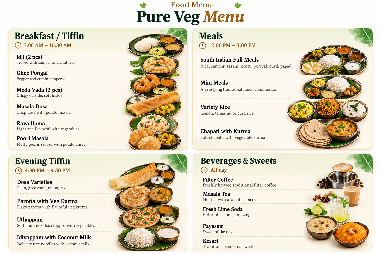 Pure Veg Restaurant Food Menu
